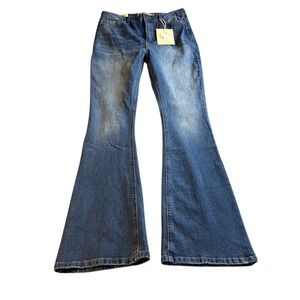 Olevey Womens Low Rise Bootcut Flare Jeans Blue Raw Denim Size 13 NEW